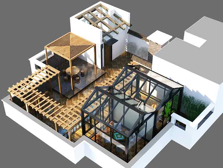 楼顶小庭院景观设计效果图