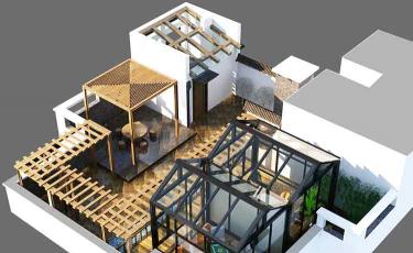 楼顶小庭院景观设计效果图